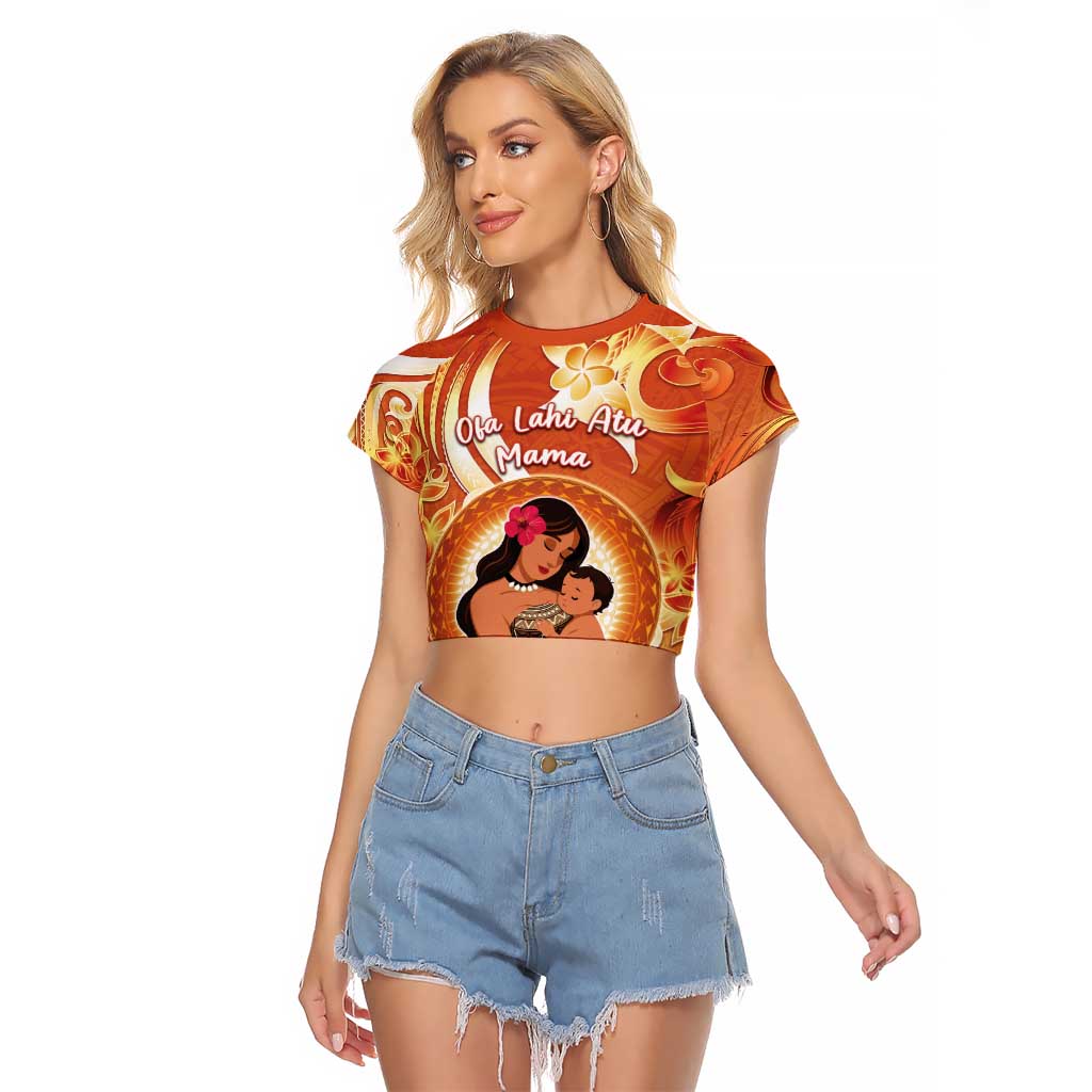 Personalised Tonga Mother's Day Raglan Cropped T Shirt I Love You Mom DT04 Female Orange - Polynesian Pride