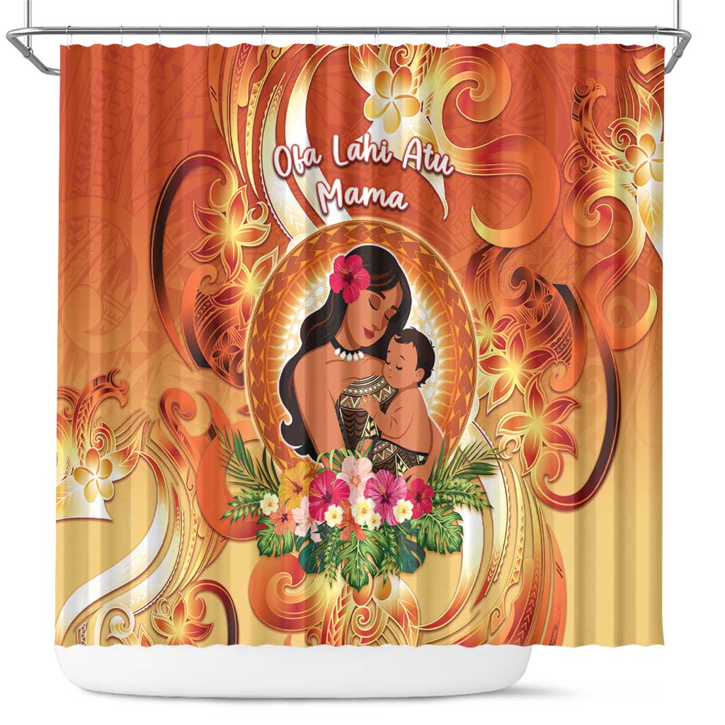 Tonga Mother's Day Shower Curtain I Love You Mom DT04 Orange - Polynesian Pride