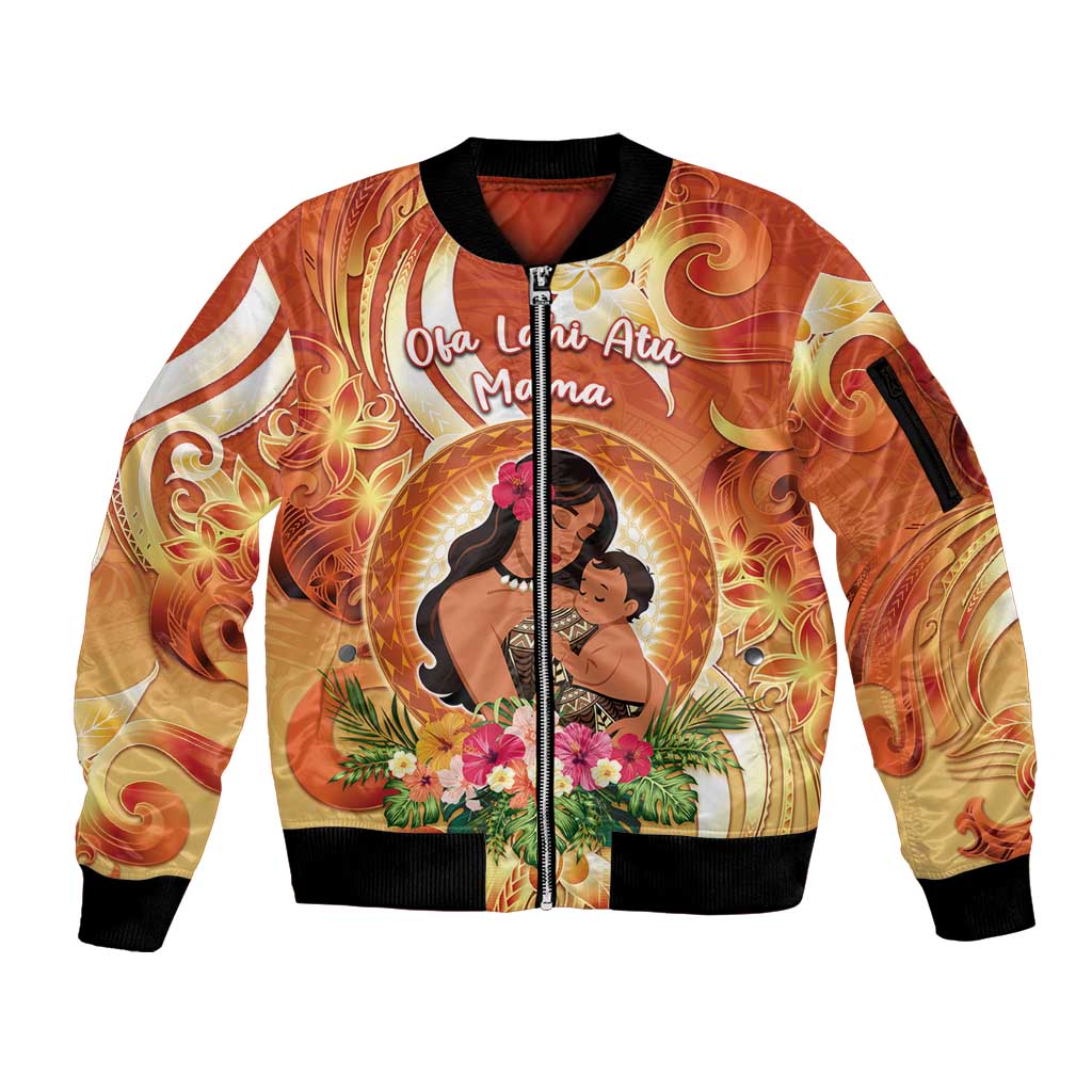 Personalised Tonga Mother's Day Sleeve Zip Bomber Jacket I Love You Mom DT04 Unisex Orange - Polynesian Pride