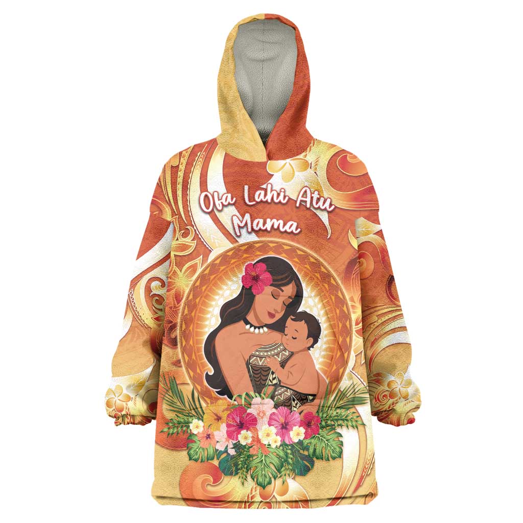 Personalised Tonga Mother's Day Wearable Blanket Hoodie I Love You Mom DT04 One Size Orange - Polynesian Pride