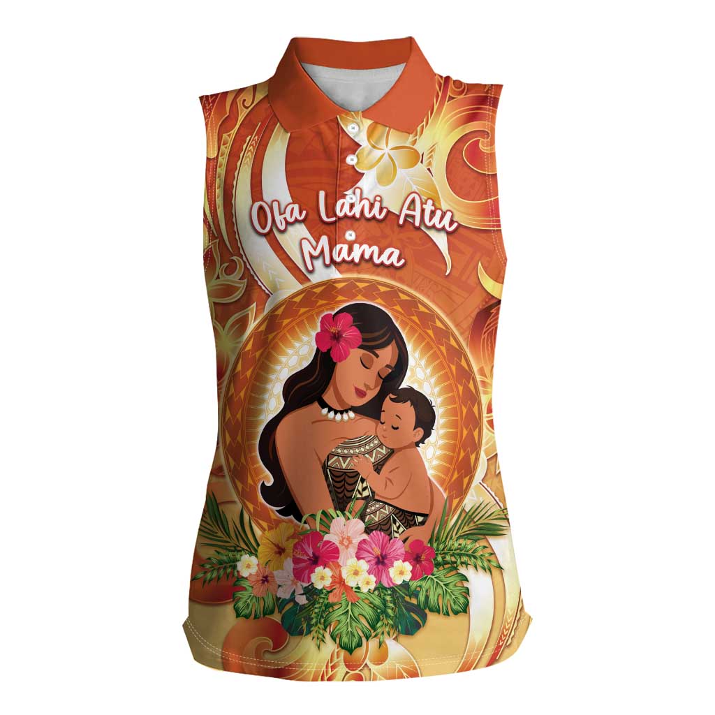 Personalised Tonga Mother's Day Women Sleeveless Polo Shirt I Love You Mom DT04 Female Orange - Polynesian Pride