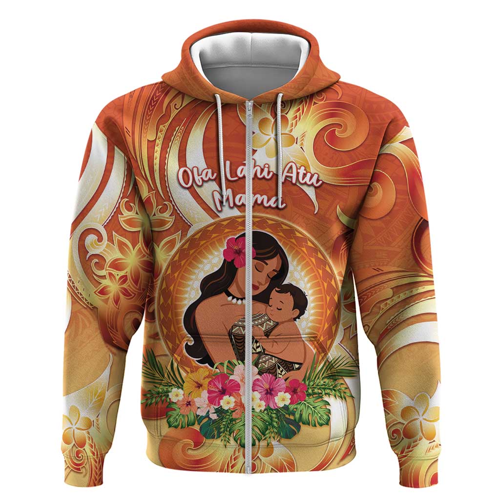 Personalised Tonga Mother's Day Zip Hoodie I Love You Mom DT04 Zip Hoodie Orange - Polynesian Pride