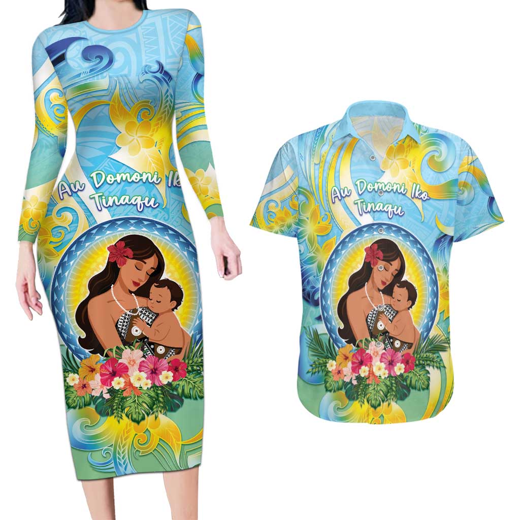Personalised Fiji Mother's Day Couples Matching Long Sleeve Bodycon Dress and Hawaiian Shirt I Love You Mom