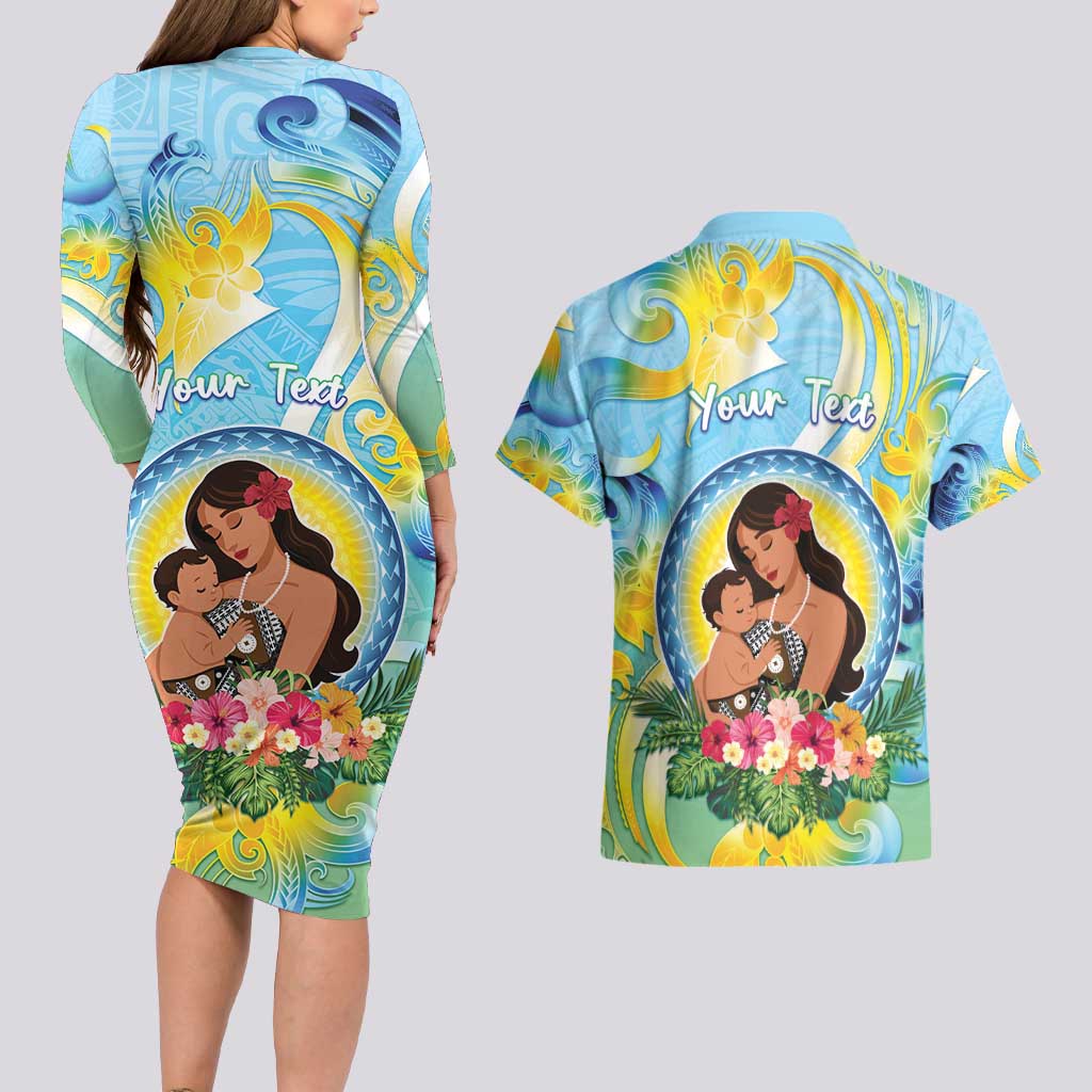 Personalised Fiji Mother's Day Couples Matching Long Sleeve Bodycon Dress and Hawaiian Shirt I Love You Mom
