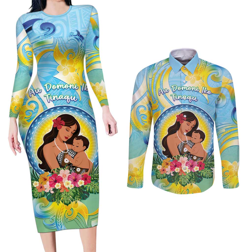 Personalised Fiji Mother's Day Couples Matching Long Sleeve Bodycon Dress and Long Sleeve Button Shirt I Love You Mom