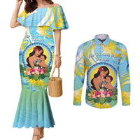 Personalised Fiji Mother's Day Couples Matching Mermaid Dress and Long Sleeve Button Shirt I Love You Mom