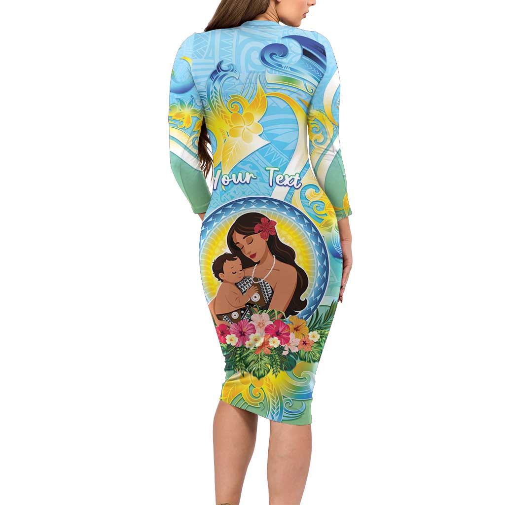 Personalised Fiji Mother's Day Long Sleeve Bodycon Dress I Love You Mom