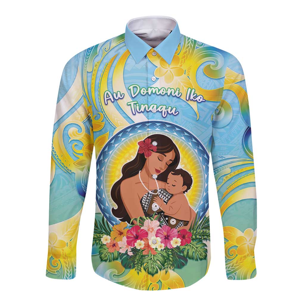Personalised Fiji Mother's Day Long Sleeve Button Shirt I Love You Mom DT04 Unisex Blue - Polynesian Pride