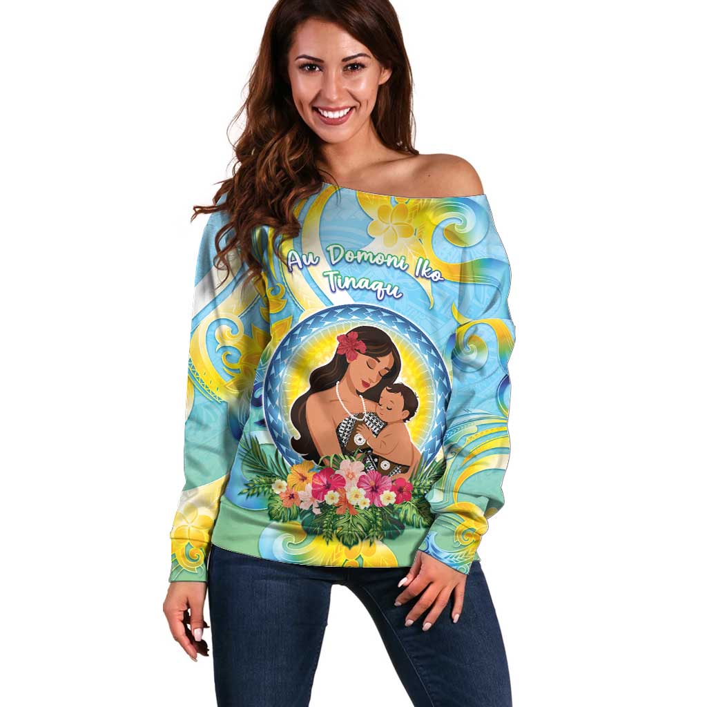 Personalised Fiji Mother's Day Off Shoulder Sweater I Love You Mom DT04 Women Blue - Polynesian Pride