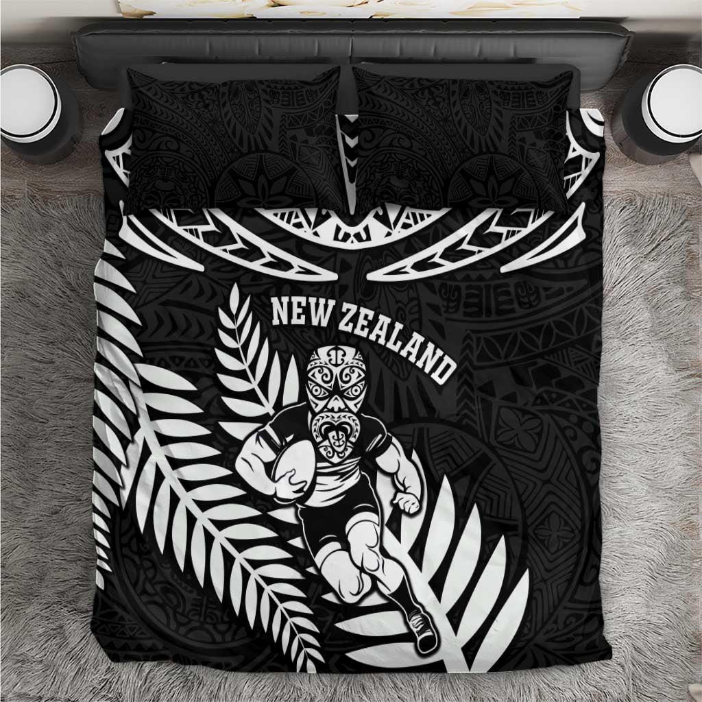 New Zealand Rugby Bedding Set Silver Fern Maori Pattern