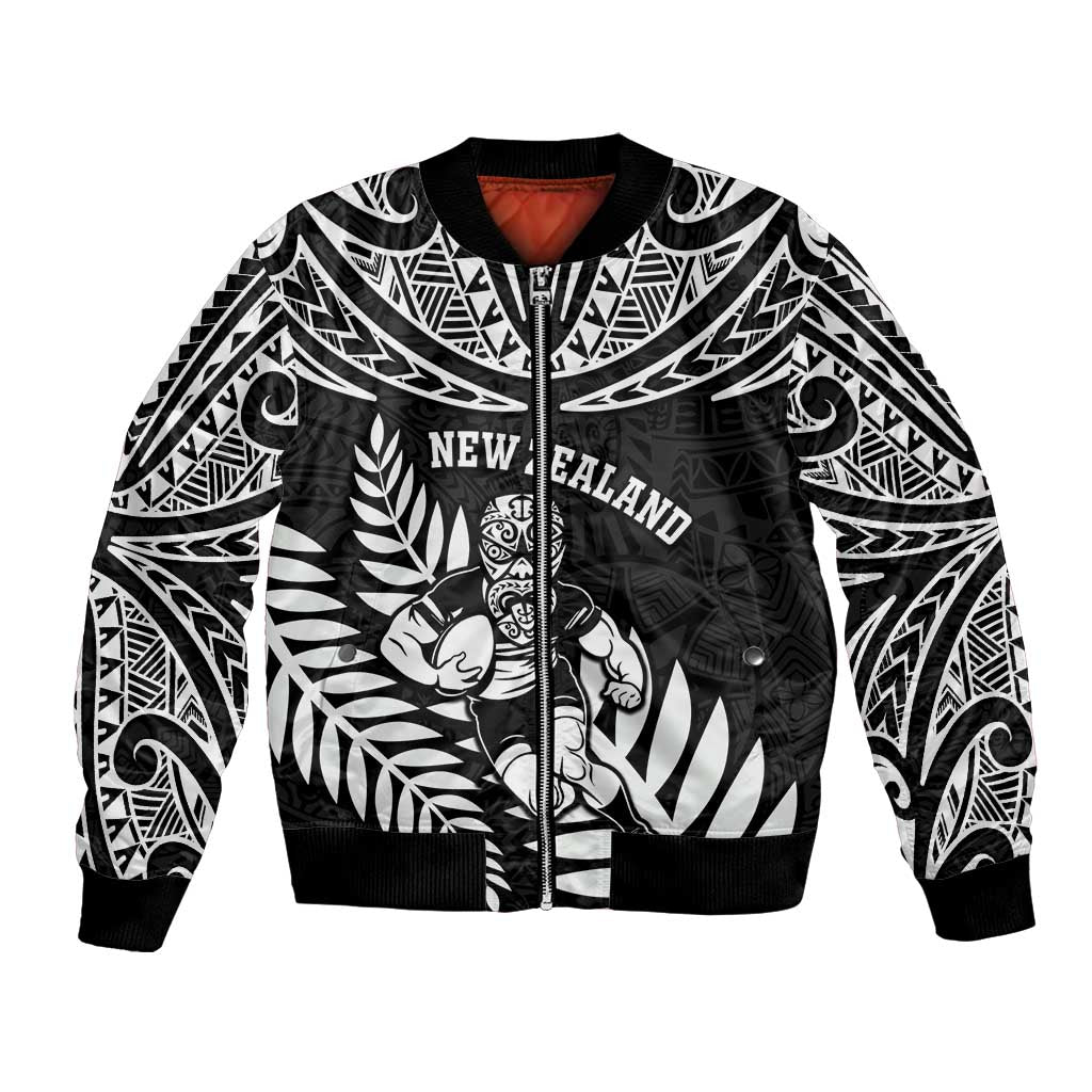 Custom New Zealand Rugby Bomber Jacket Silver Fern Maori Pattern