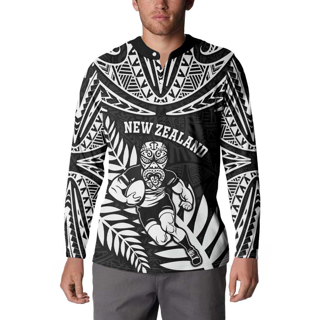 Custom New Zealand Rugby Button Sweatshirt Silver Fern Maori Pattern