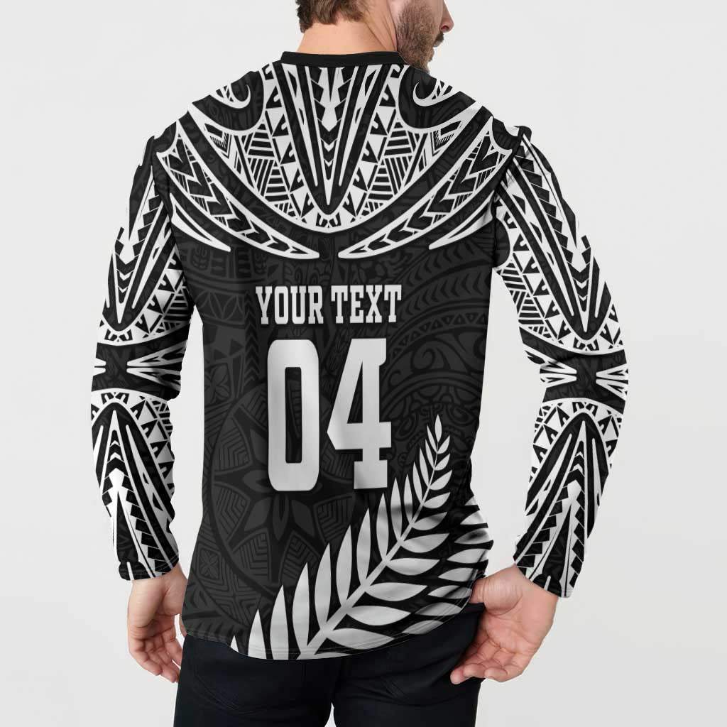 Custom New Zealand Rugby Button Sweatshirt Silver Fern Maori Pattern