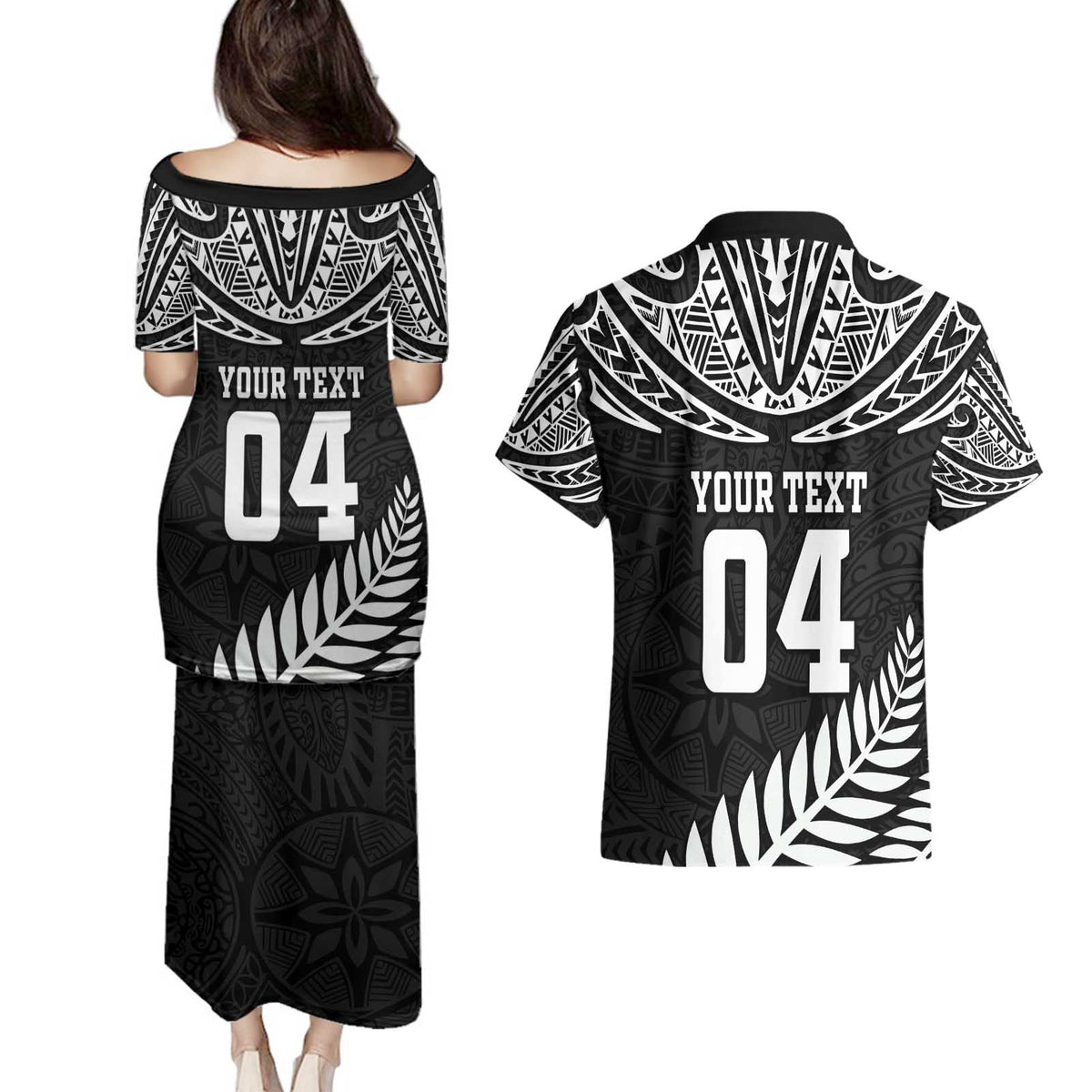 Custom New Zealand Rugby Couples Matching Puletasi and Hawaiian Shirt Silver Fern Maori Pattern