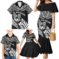 Custom New Zealand Rugby Family Matching Mermaid Dress and Hawaiian Shirt Silver Fern Maori Pattern