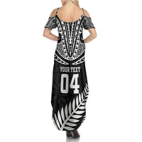 Custom New Zealand Rugby Family Matching Summer Maxi Dress and Hawaiian Shirt Silver Fern Maori Pattern