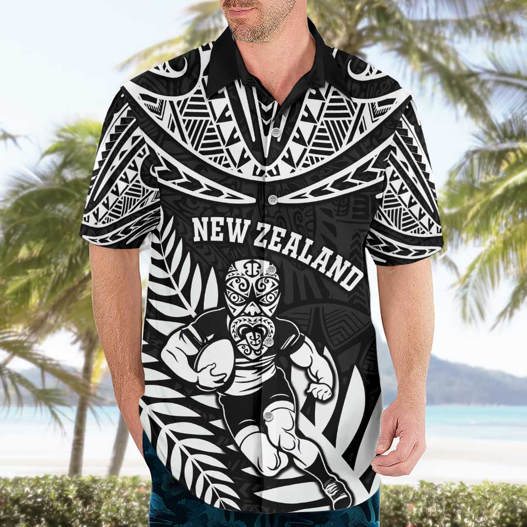 Custom New Zealand Rugby Hawaiian Shirt Silver Fern Maori Pattern
