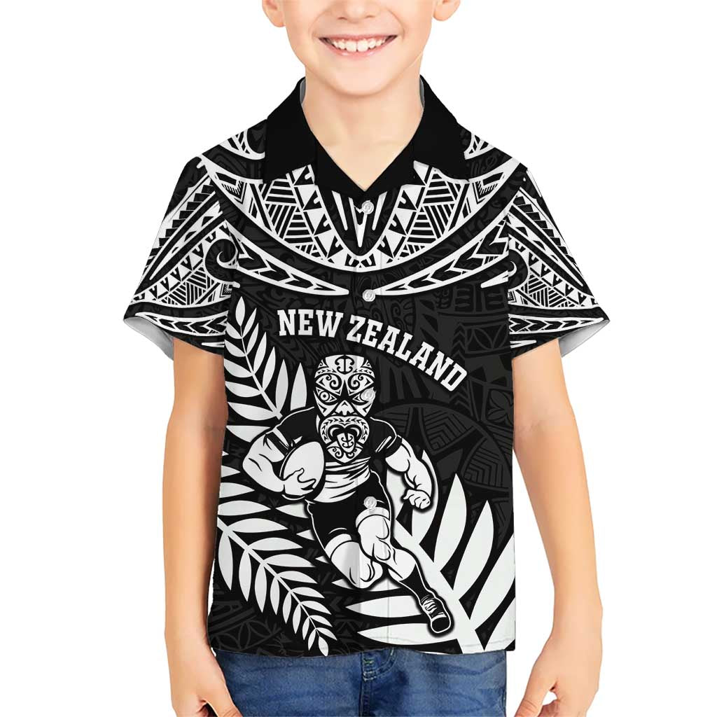 Custom New Zealand Rugby Kid Hawaiian Shirt Silver Fern Maori Pattern