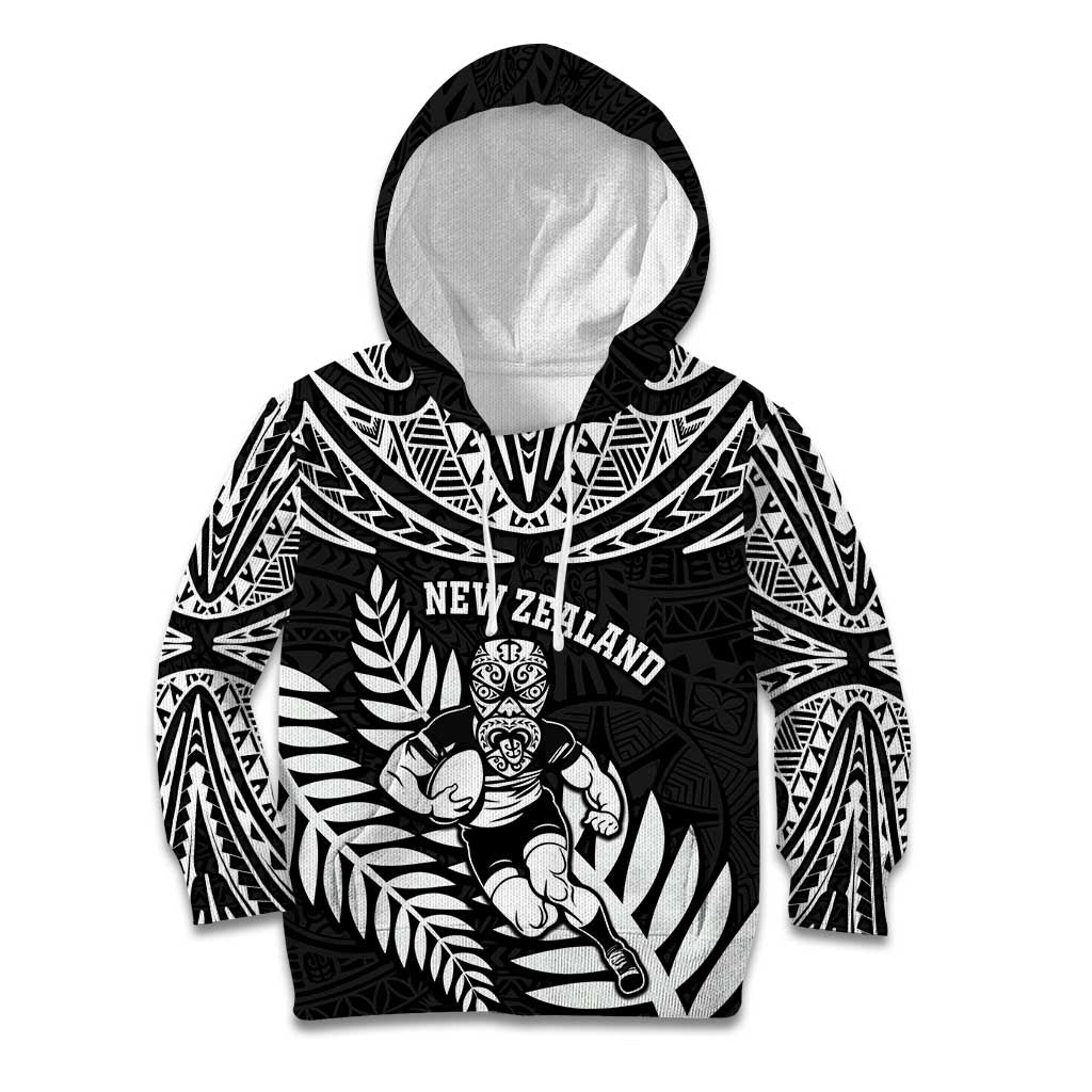 Custom New Zealand Rugby Kid Hoodie Silver Fern Maori Pattern