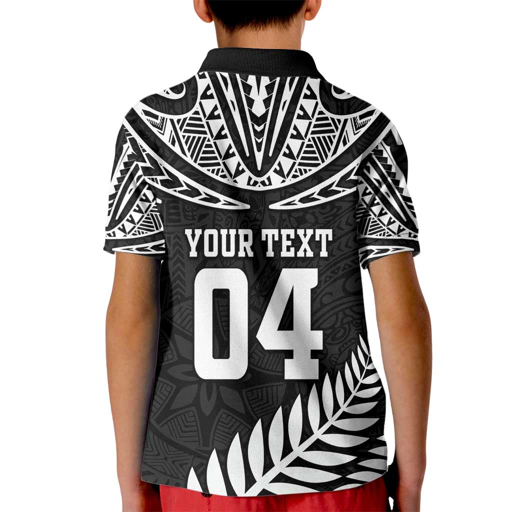 Custom New Zealand Rugby Kid Polo Shirt Silver Fern Maori Pattern