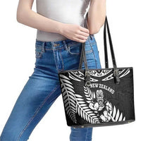 New Zealand Rugby Leather Tote Bag Silver Fern Maori Pattern