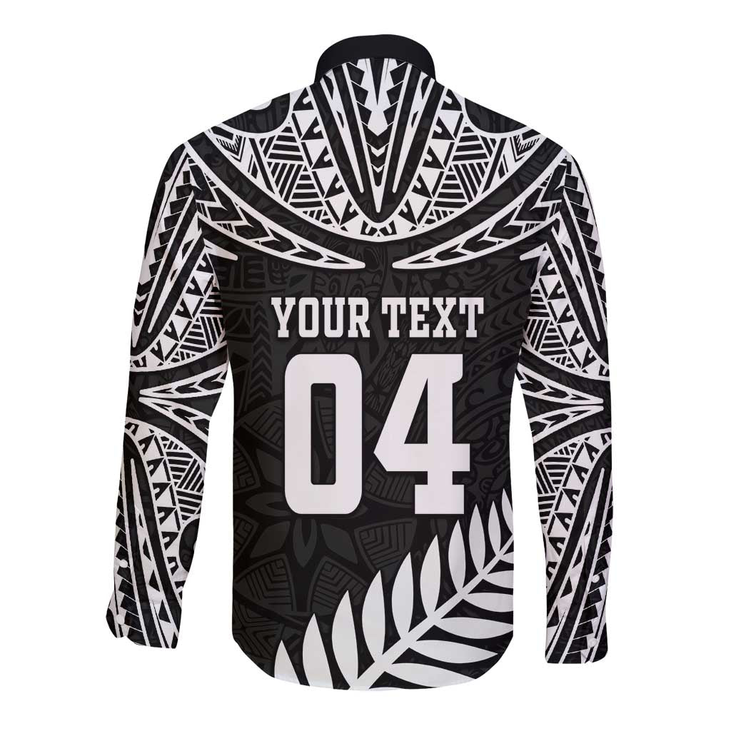 Custom New Zealand Rugby Long Sleeve Button Shirt Silver Fern Maori Pattern DT04 - Polynesian Pride