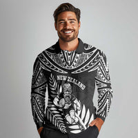 Custom New Zealand Rugby Long Sleeve Polo Shirt Silver Fern Maori Pattern