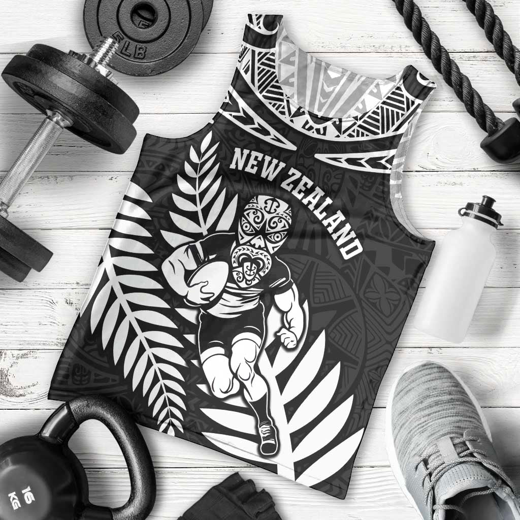 Custom New Zealand Rugby Men Tank Top Silver Fern Maori Pattern