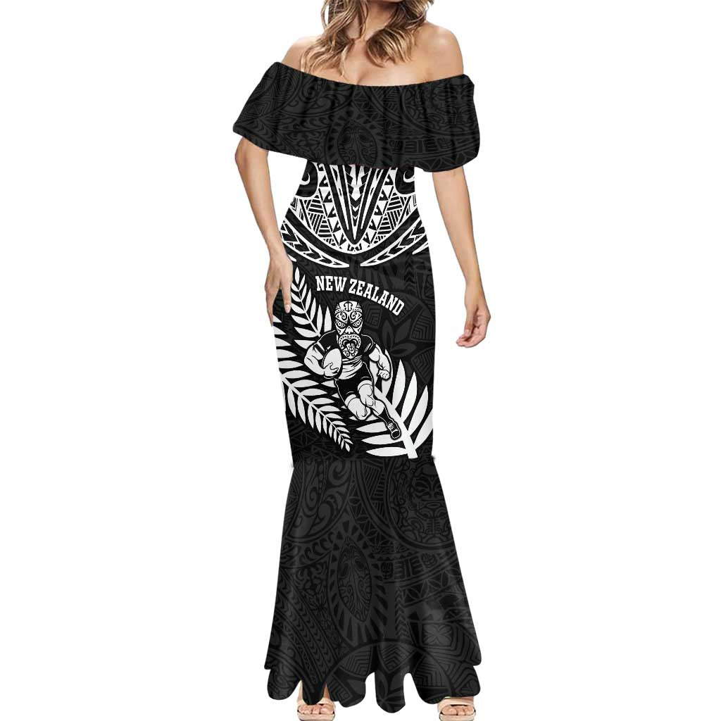 Custom New Zealand Rugby Mermaid Dress Silver Fern Maori Pattern DT04 - Polynesian Pride