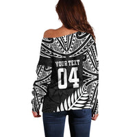 Custom New Zealand Rugby Off Shoulder Sweater Silver Fern Maori Pattern DT04 - Polynesian Pride
