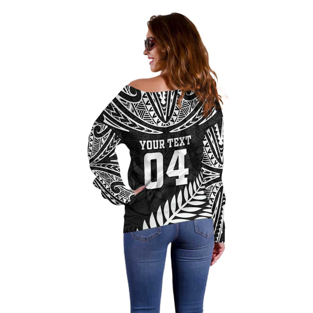 Custom New Zealand Rugby Off Shoulder Sweater Silver Fern Maori Pattern DT04 - Polynesian Pride