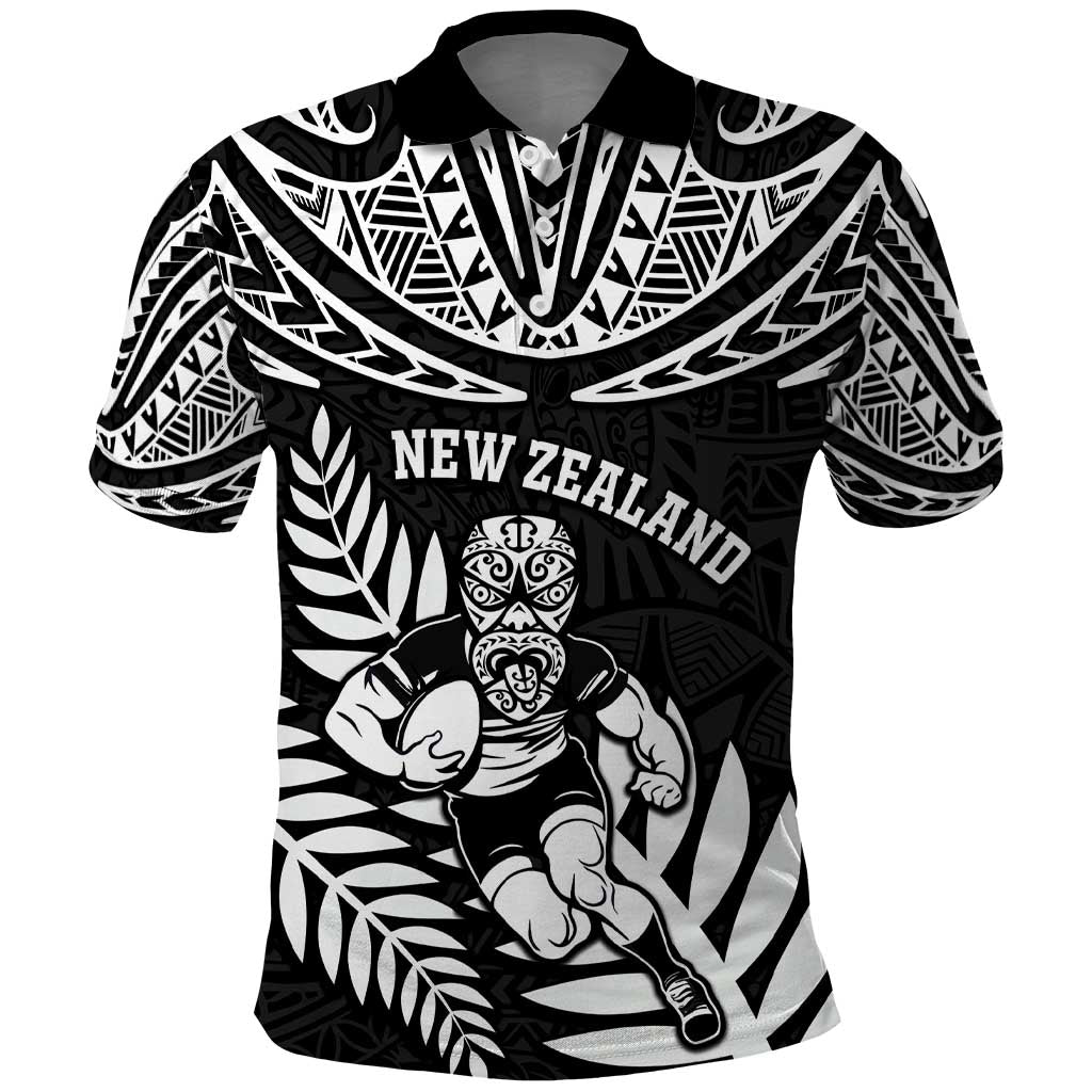 Custom New Zealand Rugby Polo Shirt Silver Fern Maori Pattern DT04 Black - Polynesian Pride