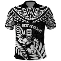 Custom New Zealand Rugby Polo Shirt Silver Fern Maori Pattern DT04 Black - Polynesian Pride