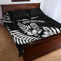 New Zealand Rugby Quilt Bed Set Silver Fern Maori Pattern