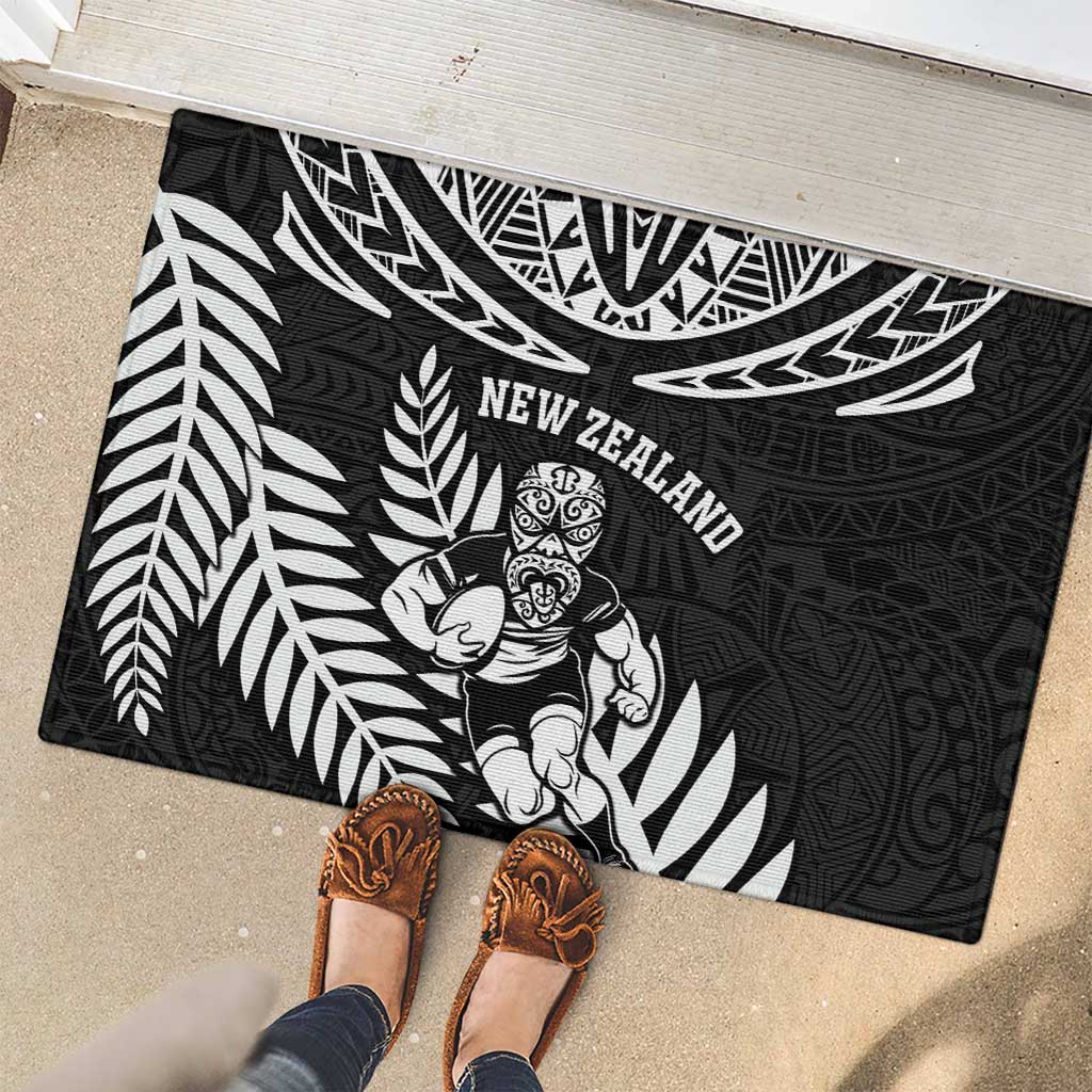 New Zealand Rugby Rubber Doormat Silver Fern Maori Pattern