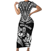 Custom New Zealand Rugby Short Sleeve Bodycon Dress Silver Fern Maori Pattern