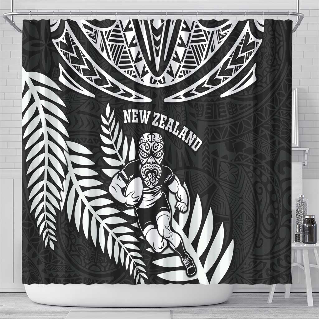 New Zealand Rugby Shower Curtain Silver Fern Maori Pattern
