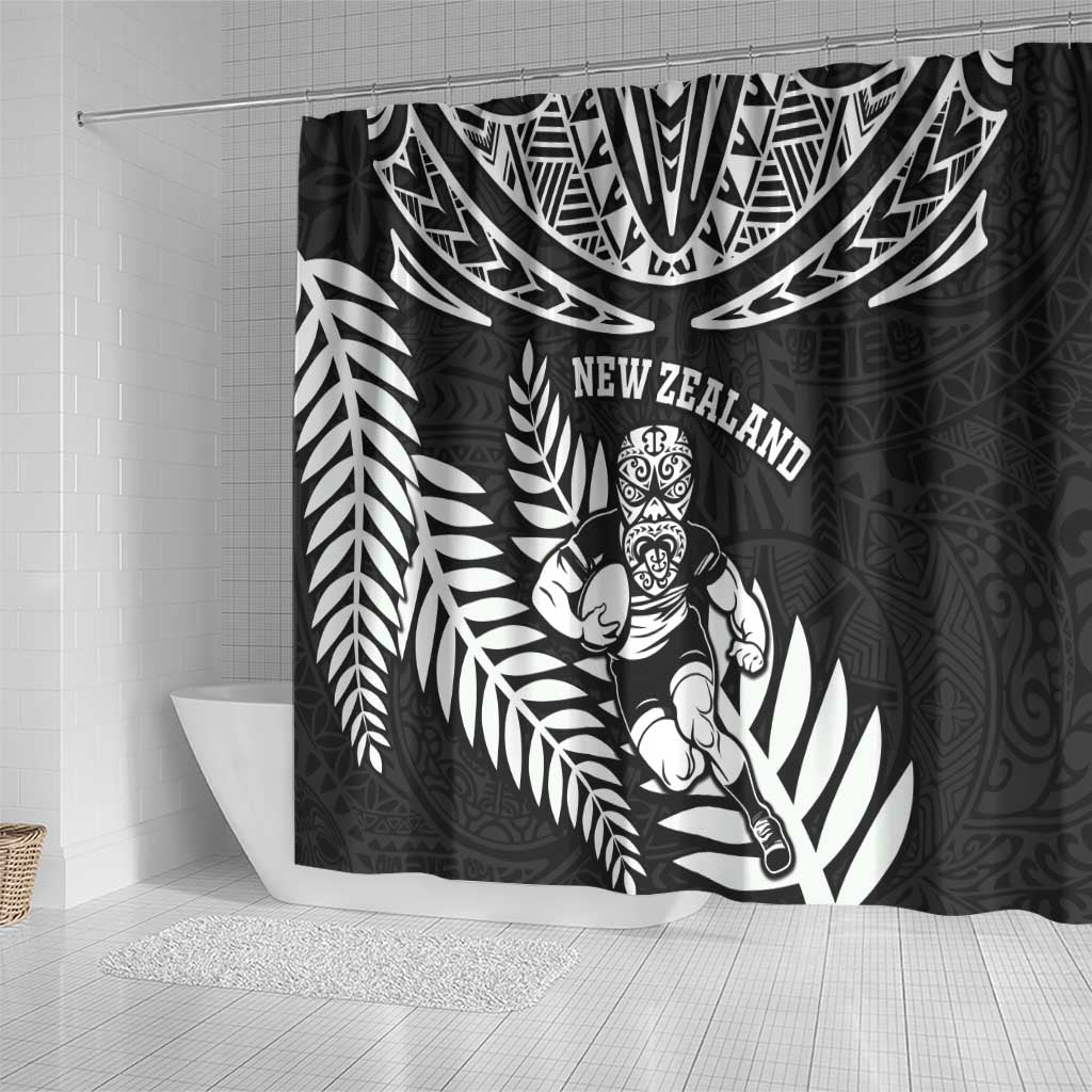 New Zealand Rugby Shower Curtain Silver Fern Maori Pattern