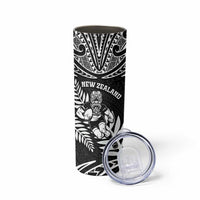 Custom New Zealand Rugby Skinny Tumbler Silver Fern Maori Pattern