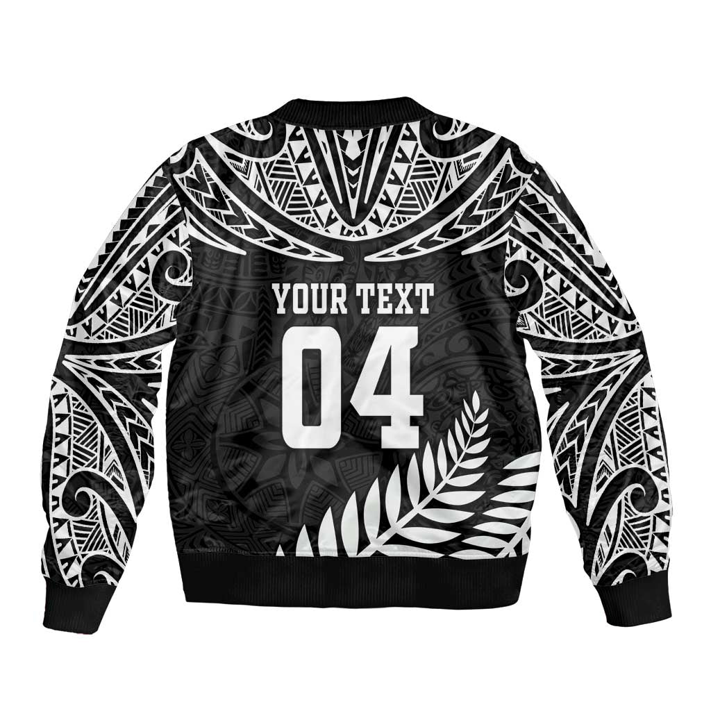 Custom New Zealand Rugby Sleeve Zip Bomber Jacket Silver Fern Maori Pattern DT04 - Polynesian Pride