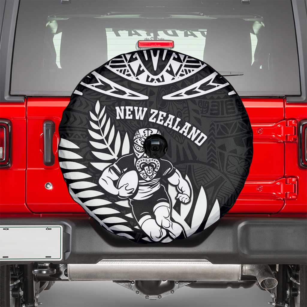 New Zealand Rugby Spare Tire Cover Silver Fern Maori Pattern