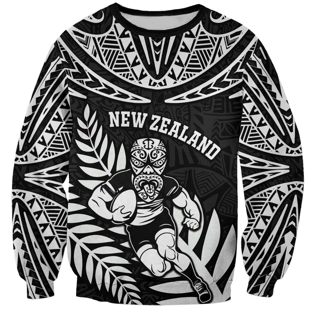 Custom New Zealand Rugby Sweatshirt Silver Fern Maori Pattern DT04 Unisex Black - Polynesian Pride