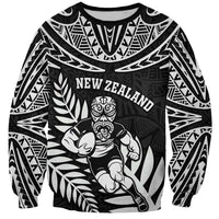 Custom New Zealand Rugby Sweatshirt Silver Fern Maori Pattern DT04 Unisex Black - Polynesian Pride