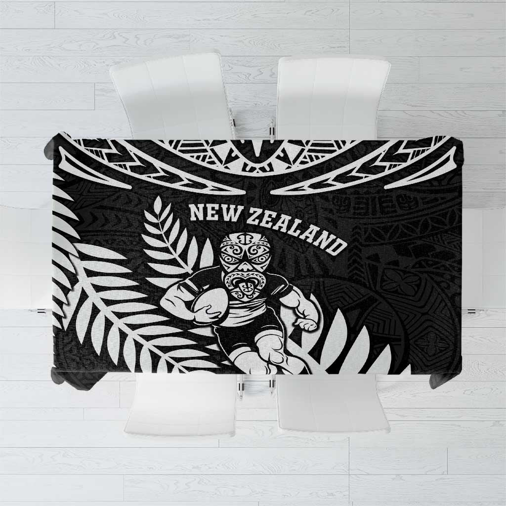 New Zealand Rugby Tablecloth Silver Fern Maori Pattern