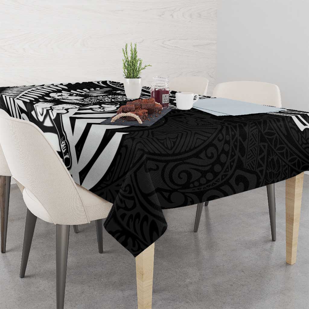 New Zealand Rugby Tablecloth Silver Fern Maori Pattern