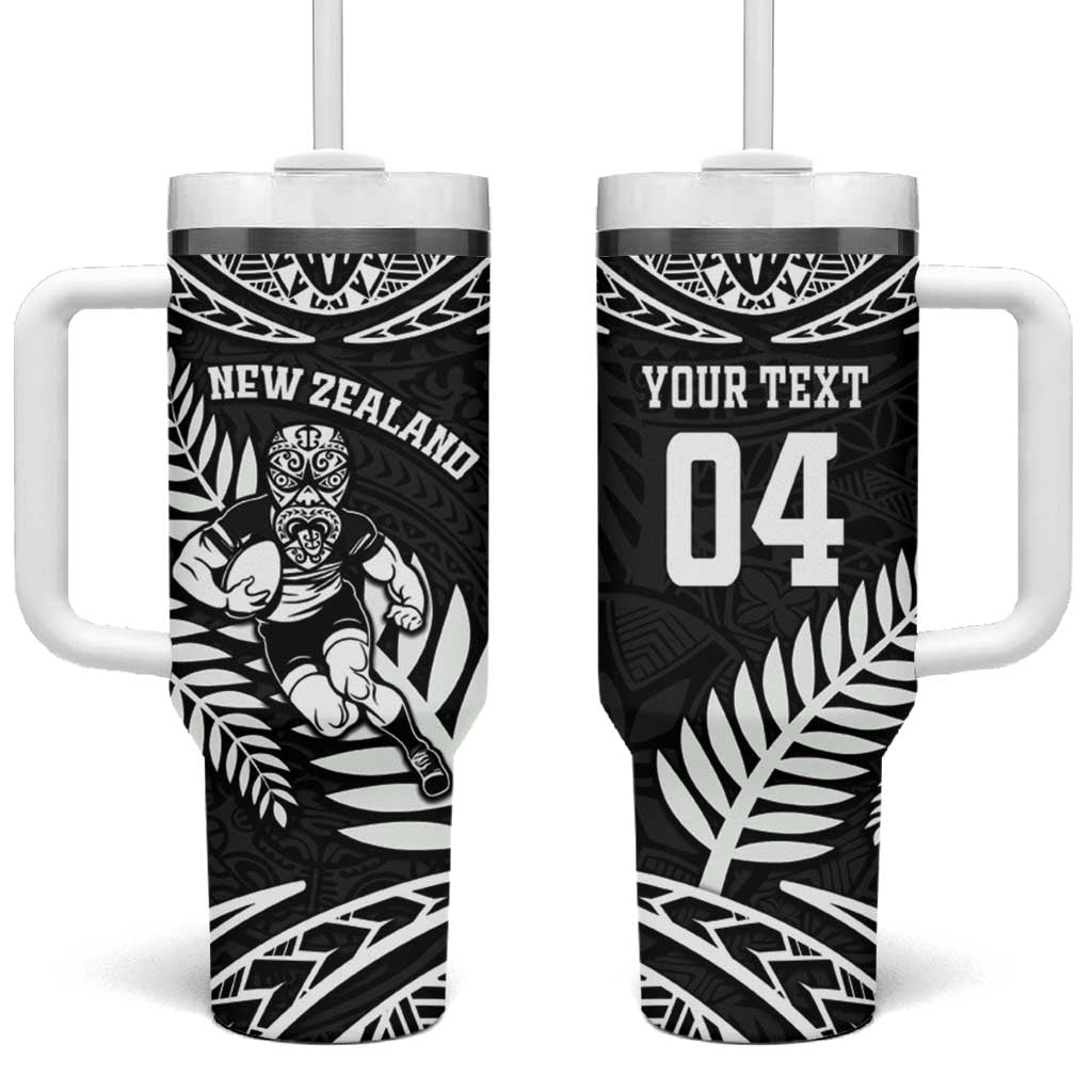 Custom New Zealand Rugby Tumbler With Handle Silver Fern Maori Pattern