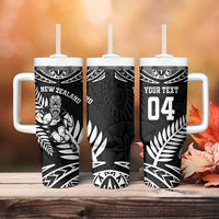 Custom New Zealand Rugby Tumbler With Handle Silver Fern Maori Pattern