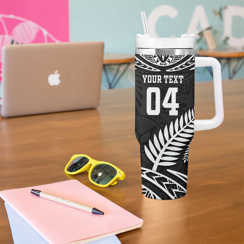 Custom New Zealand Rugby Tumbler With Handle Silver Fern Maori Pattern