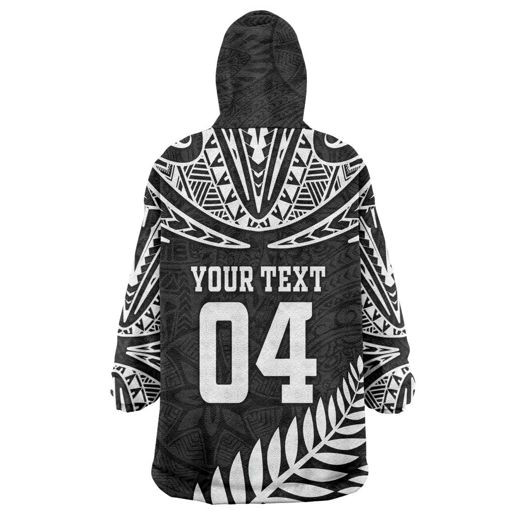 Custom New Zealand Rugby Wearable Blanket Hoodie Silver Fern Maori Pattern DT04 - Polynesian Pride