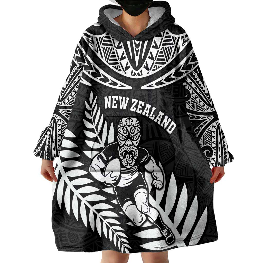 Custom New Zealand Rugby Wearable Blanket Hoodie Silver Fern Maori Pattern DT04 - Polynesian Pride